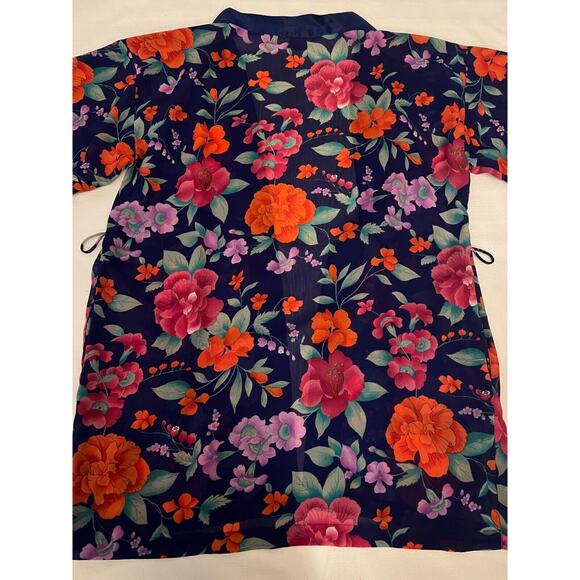 Victoria's Secret Kimono Robe Women's One Size Blue Satin Floral Gold Label VTG - Picture 10 of 12